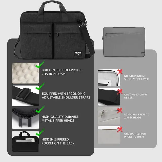 Alt view image 4 of 5 - KINGSLONG 17-17.3 inch Slim Laptop Bag, Computer Carrying Case with Shoulder Strap, Notebook Handbag Cover for Men Women Fits Acer Asus Lenovo HP Toshiba Black