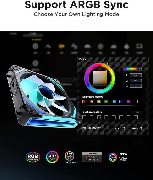Alt view image 3 of 5 - AsiaHorse COSMIQ-RE-Black 120mm Case Fan, Infinity Mirror FDB Reverse Fan with 5V 3-PIN Connector and Small Controller, Daisy Chain PWM PC RGB Fans for Cases CPU Liquid Coolers, 3Pack