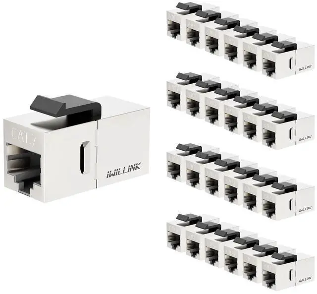 Alt view image 2 of 5 - iwillink (25 Pack RJ45 Cat6 Shielded Coupler and 24 Port RJ45 Shielded Through Coupler 1U Patch Panel