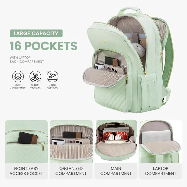 Alt view image 2 of 5 - LOVEVOOK Laptop Backpack for Women 17.3 inch,Cute Womens Travel Backpack Purse,Professional Laptop Computer Bag,Waterproof Work Business College Teacher Bags Carry on Backpack with USB Port,Cyan Green