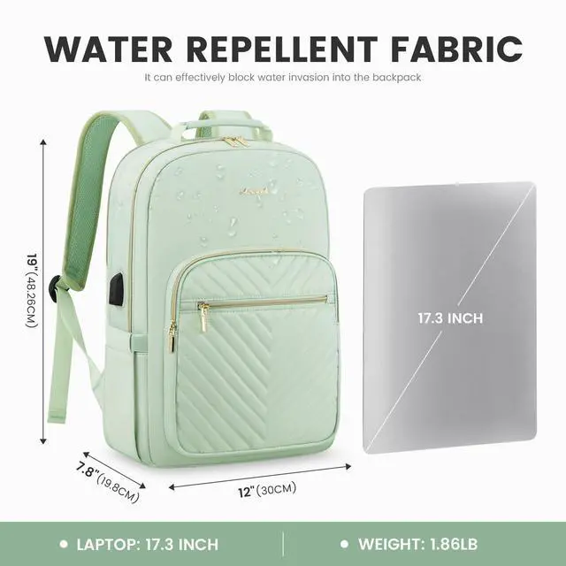 Alt view image 4 of 5 - LOVEVOOK Laptop Backpack for Women 17.3 inch,Cute Womens Travel Backpack Purse,Professional Laptop Computer Bag,Waterproof Work Business College Teacher Bags Carry on Backpack with USB Port,Cyan Green