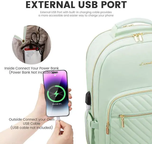 Alt view image 5 of 5 - LOVEVOOK Laptop Backpack for Women 17.3 inch,Cute Womens Travel Backpack Purse,Professional Laptop Computer Bag,Waterproof Work Business College Teacher Bags Carry on Backpack with USB Port,Cyan Green