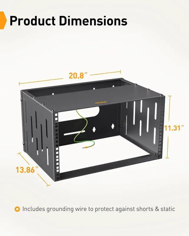 Alt view image 4 of 5 - Perlegear 6U Open Frame Network Rack for 19 Servers & AV Gear, Patch Panel Bracket for Shallow Servers, Network Switches, and IT Equipment, Floor-Standing or Wall-Mounted AV Rack, PGSER03