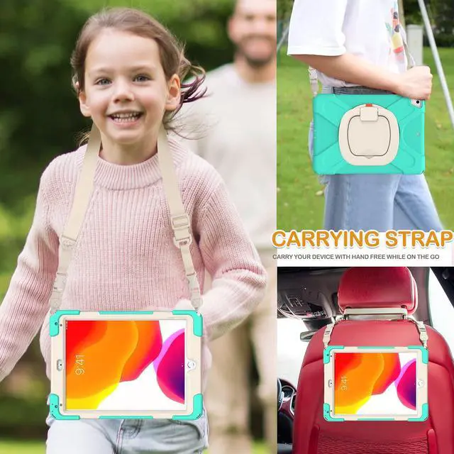 Alt view image 5 of 5 - BRAECN Silicone Case for 9.7 Inch iPad 6th/5th Generation, Full-Body Protective Case with 360° Rotating&180 ° Folding Hand Grip,Pencil Holder, Kickstand, Shoulder Strap for iPad 6th/5th Gen-Mint Green