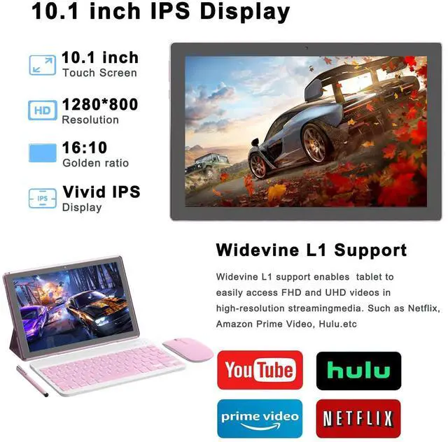 Alt view image 3 of 5 - Android 15 Tablet, 10 inch 18GB RAM 128GB ROM, 2.0Ghz Quad-core Processor Tablet, 1280*800 IPS Touch Screen, 2.4G/5G WiFi, 2 in 1 Tablets with Keyboard, Case, Mouse, Stylus, 6000mAh Battery 8MP Camera