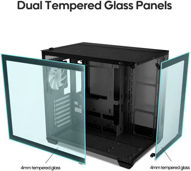 Alt view image 2 of 5 - Vetroo AL900 ATX PC Case with 270° Full View Tempered Glass, Pre-Installed ARGB & PWM FDB Fan, Supports 360mm Radiator & 10 Fans, Type-C Ready, for 50 Series GPUs (Black)