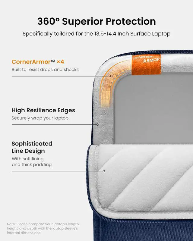 Alt view image 4 of 5 - tomtoc 360° Protective Laptop Sleeve for 13.5-14.4 Inch Surface Laptop Studio/6/5/4/3, Surface Book, Water-Resistant Laptop Case for Acer Aspire/Swift 14, ASUS Vivobook/Zenbook 14, Jumper EZbook X3