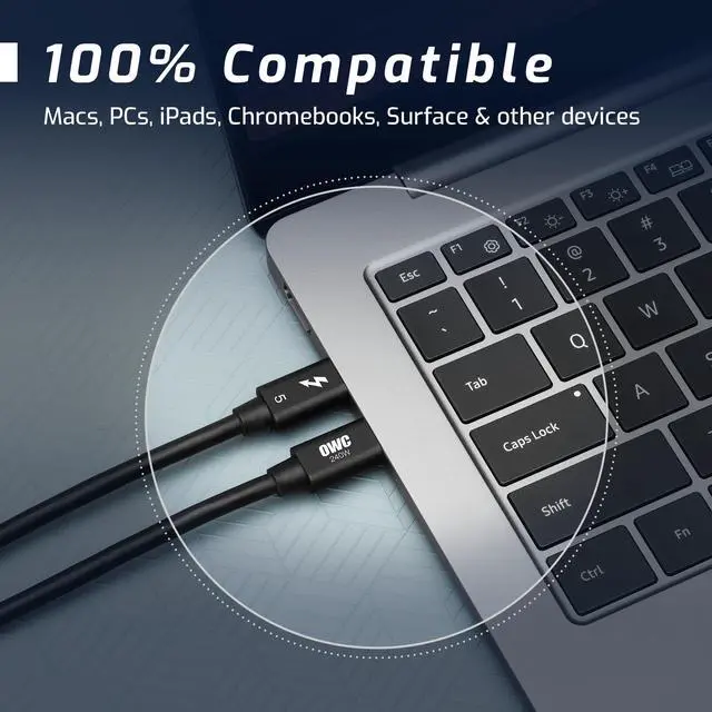 Alt view image 4 of 5 - OWC 0.8M Thunderbolt 5 (USB-C) Cable,up to 80Gb/s of bi-Directional Data Speed, up to 120Gb/s for Higher Display Bandwidth, 240W