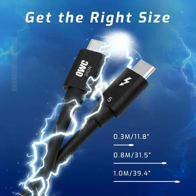 Alt view image 5 of 5 - OWC 0.8M Thunderbolt 5 (USB-C) Cable,up to 80Gb/s of bi-Directional Data Speed, up to 120Gb/s for Higher Display Bandwidth, 240W