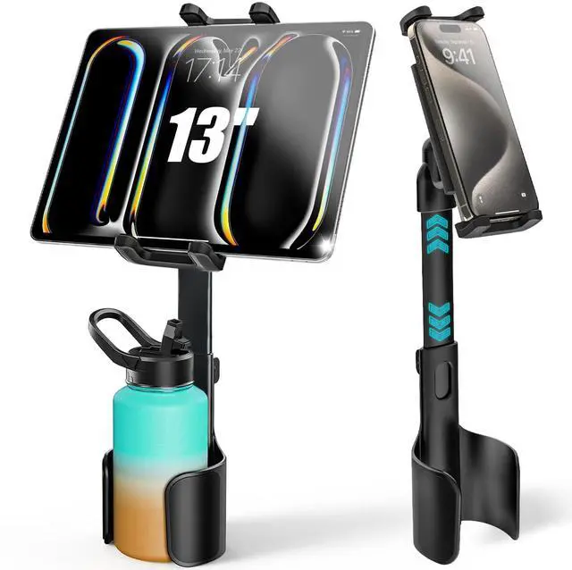 Main image of Kolasels Car Cup Holder Tablet Mount [Fit Round & Square Cup Holders] ipad Cup Holder Mount for Truck, Tesla with Metal Telescopic Arm, Cupholder Tablet Holder for 4-13" iPad Pro Air, Z Fold, iPhone
