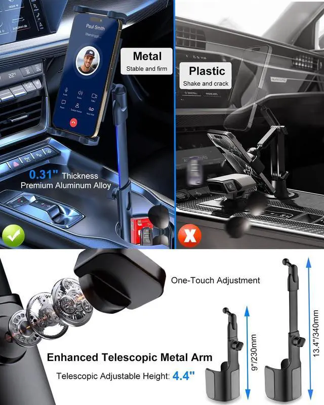 Alt view image 3 of 5 - Kolasels Car Cup Holder Tablet Mount [Fit Round & Square Cup Holders] ipad Cup Holder Mount for Truck, Tesla with Metal Telescopic Arm, Cupholder Tablet Holder for 4-13" iPad Pro Air, Z Fold, iPhone