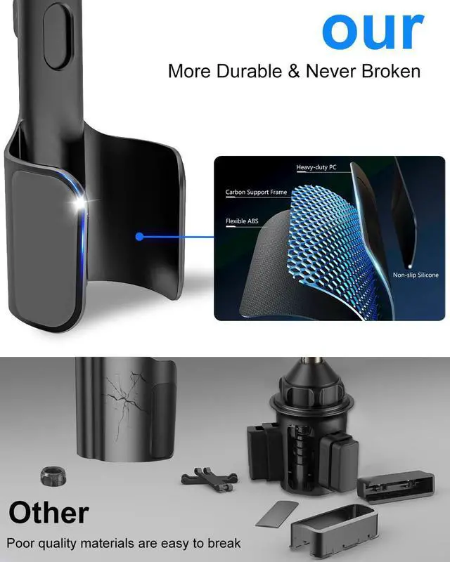 Alt view image 5 of 5 - Kolasels Car Cup Holder Tablet Mount [Fit Round & Square Cup Holders] ipad Cup Holder Mount for Truck, Tesla with Metal Telescopic Arm, Cupholder Tablet Holder for 4-13" iPad Pro Air, Z Fold, iPhone