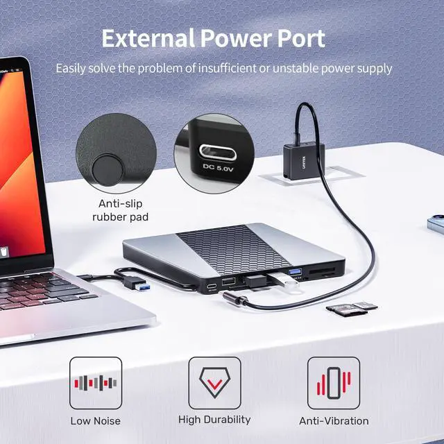 Alt view image 5 of 5 - Unitek External CD DVD Drive USB C 6-in-1 Portable DVD Player with Card Reader 3 USB Ports CD Burner External Disk Drive Optical Compatible with Laptop Desktop Mac Windows 11/10/8/7 Linux OS