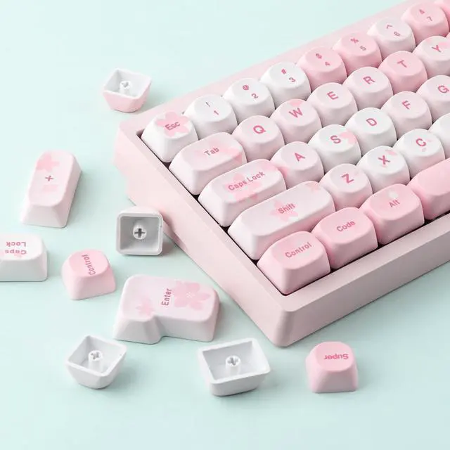 Alt view image 4 of 5 - Tsungup MOA Keycaps-Cute Sakura,129 Keys Pink PBT Custom Cherry Blossom Keycaps 100 Percent,Dye Sub Key Caps Keyboard Keycap Set for MX Switches Mechanical(only keycaps)