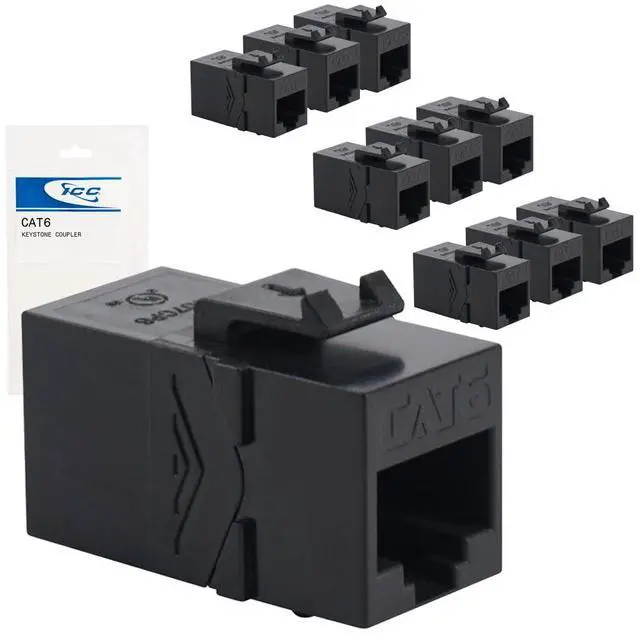 Main image of ICC CAT6 RJ45 Inline Keystone Couplers, 8P8C Female-to-Female Jacks, Feed-Through PCB Modules for Wall Plates & Patch Panels, UL Listed, Black, 25-Pack
