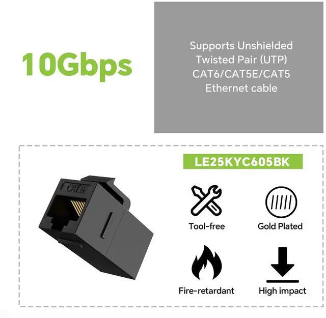 Alt view image 3 of 5 - LEENUE 24 Port Keystone Patch Panel with 25 Pack Gold-Plated CAT6 Keystone Couplers, 10Gbps, 1U Cat6 Patch Panel with Detachable Cable Management Bar for Wall Mounted and Home Networking