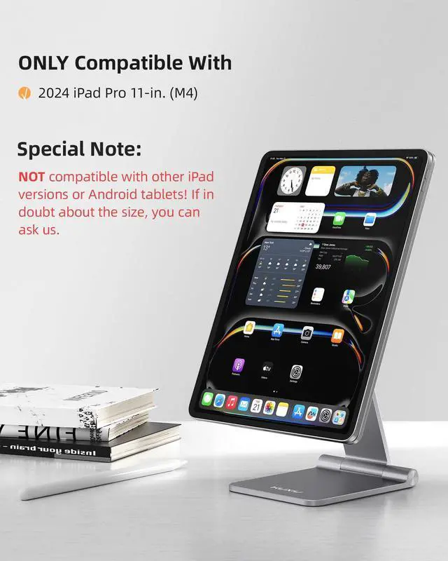 Alt view image 2 of 5 - KU XIU Magnetic Wireless Charging Stand for iPad Pro 11" M4 (2024) Only, Foldable Aluminum Alloy Tablet Holder Mount for Desk, 360° Adjustable Tablet Stand for iPad Pro 11 M4 [1M USB C Cable Included]