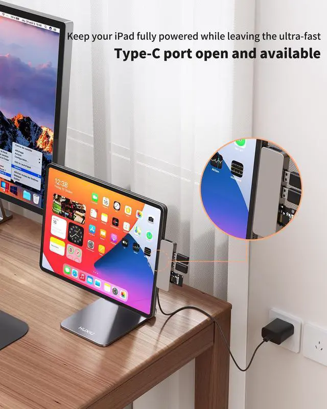 Alt view image 4 of 5 - KU XIU Magnetic Wireless Charging Stand for iPad Pro 11" M4 (2024) Only, Foldable Aluminum Alloy Tablet Holder Mount for Desk, 360° Adjustable Tablet Stand for iPad Pro 11 M4 [1M USB C Cable Included]