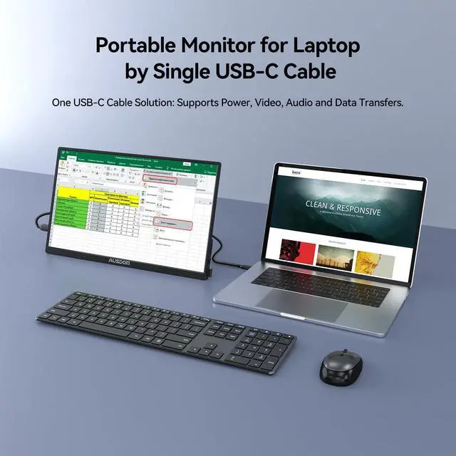 Alt view image 2 of 5 - AUSDOM 15.6 Portable Laptop Monitor: FHD 1080P 15.6 inch Portable Second Screen External Travel Monitor, HDMI USB-C Powered Extra Mobile Computer Secondary Display Additional for Laptop MacBook
