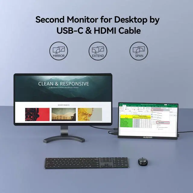 Alt view image 3 of 5 - AUSDOM 15.6 Portable Laptop Monitor: FHD 1080P 15.6 inch Portable Second Screen External Travel Monitor, HDMI USB-C Powered Extra Mobile Computer Secondary Display Additional for Laptop MacBook