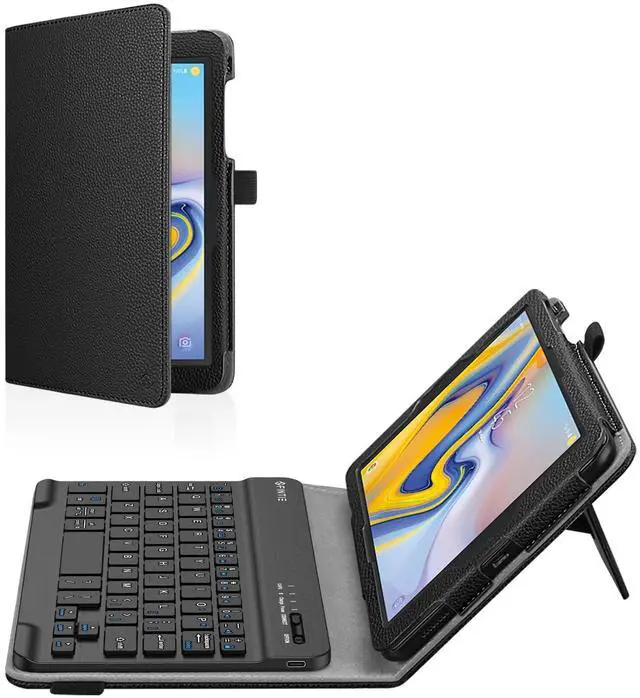Main image of FINTIE Folio Keyboard Case for Samsung Galaxy Tab A 8.0 2018 Model SM-T387, Premium PU Leather Stand Cover with Removable Wireless Bluetooth Keyboard, Black