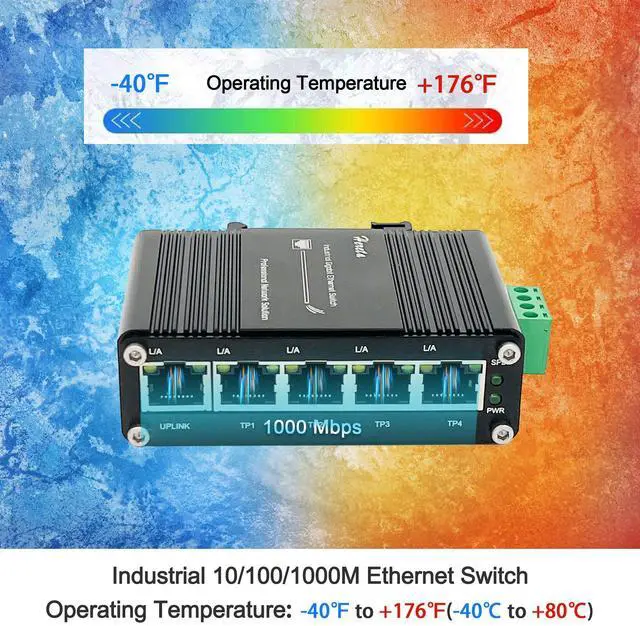 Alt view image 5 of 5 - Mini Industrial Gigabit Ethernet Switch,Unmanaged Ethernet Network Hub Switch with 5 x RJ45 Port 10/100/1000T,12~48VDC,Support 802.3X Flow Control,Half/Full Duplex,Din-Rail/Wall Mount