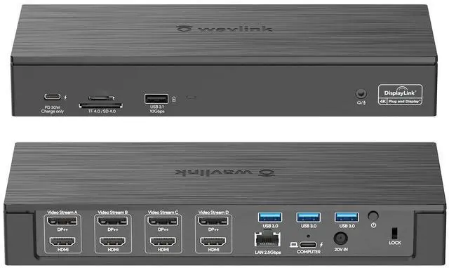 Main image of USB C Docking Station, 20-in-1 Universal Displaylink Dock Quad 4K Dual 5K@60Hz Display with 100W Power Delivery/100W DC Charging, 4 HDMI, 4 DisplayPort 1.2, 2.5G Ethernet, USB3.1/3.0, SD/TF 4.0 Slot