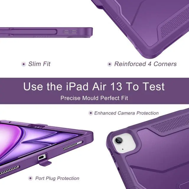 Alt view image 4 of 5 - Soke Case for iPad Air 13-Inch M3 2025 & M2 2024,with Built-in Screen Protector and Kickstand, Rugged Full-Body Heavy Duty Protective Cover for Apple iPad Air 13 - Purple
