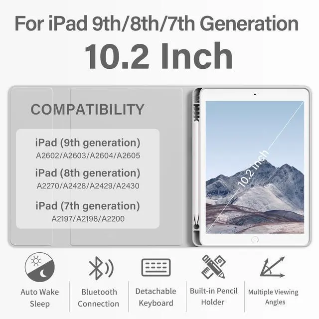 Alt view image 2 of 5 - BQDIYOO Keyboard Case for iPad 9th/8th/7th Generation(2021/2020/2019), 10.2 inch iPad 9/8/7 Case with Keyboard, Auto Wake Sleep Cover with Pencil Holder, Gray