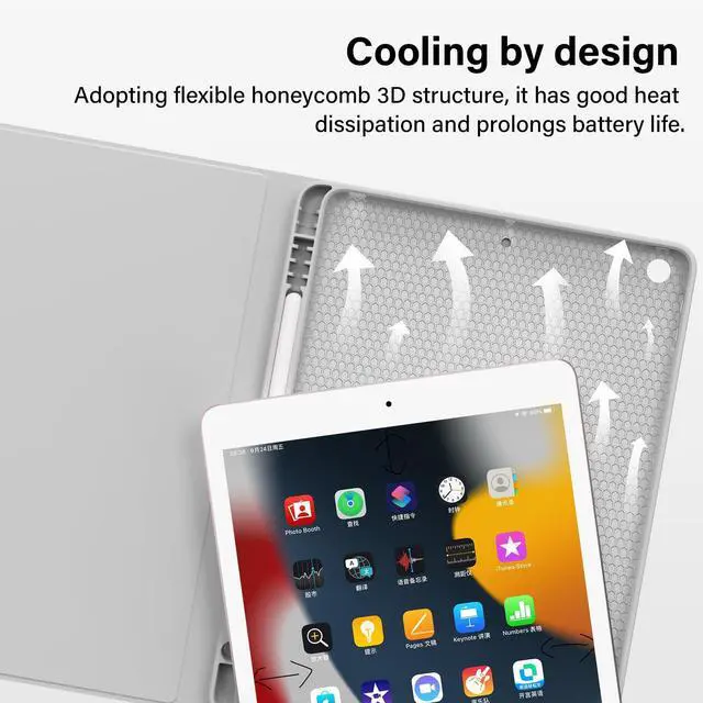 Alt view image 4 of 5 - BQDIYOO Keyboard Case for iPad 9th/8th/7th Generation(2021/2020/2019), 10.2 inch iPad 9/8/7 Case with Keyboard, Auto Wake Sleep Cover with Pencil Holder, Gray