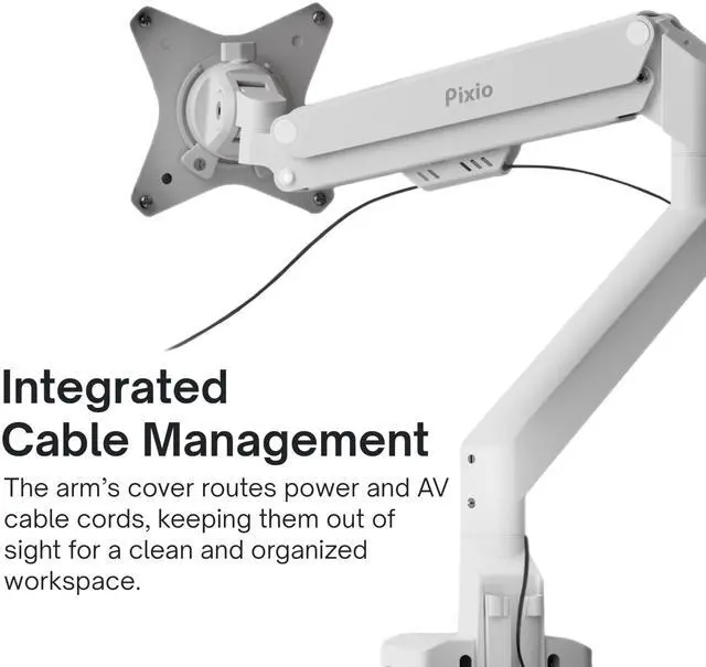 Alt view image 5 of 5 - Pixio PS1S Wave White Single Monitor Arm Stand Desk Mount - Fits up to 32 inches Monitors and up to 19.8lbs. VESA Compatibility and Integrated Cable Management