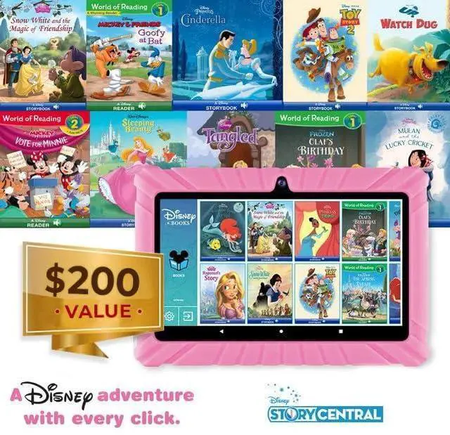 Alt view image 2 of 5 - Contixo 7 Kids Tablet Bundle - Learning Tablet and Headphones for Kids, Includes 50+ Disney Storybooks (Value $200), Back to School, Ages 3-7, Parental Control, Android 11, 32GB, WiFi - Pink (Girls)