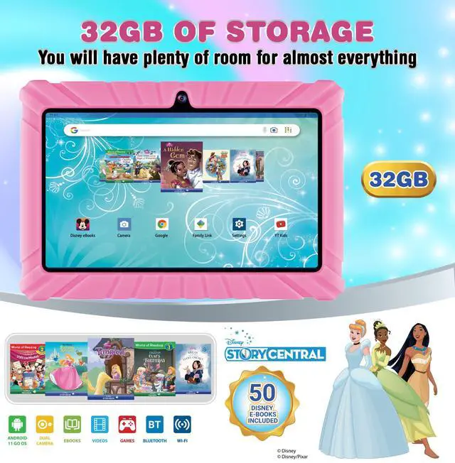 Alt view image 4 of 5 - Contixo 7 Kids Tablet Bundle - Learning Tablet and Headphones for Kids, Includes 50+ Disney Storybooks (Value $200), Back to School, Ages 3-7, Parental Control, Android 11, 32GB, WiFi - Pink (Girls)