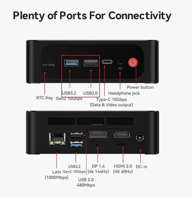 Alt view image 4 of 5 - Beelink SER5 MAX Mini PC W11 Pro, AMD Ryzen 7 6800U(8C/16T up to 4.7GHz), 32GB LPDDR5 1TB NVME SSD Graphics 12 core 2200 MHz WiFi 6/BT5.2/HDMI+Type-C Triple Display Mini Gaming PC Computer