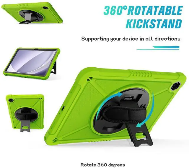 Alt view image 5 of 5 - ZtotopCases for Samsung Galaxy Tab A9+ / A9 Plus 11'' 2023 (SM-X210/X216/X218), Shockproof Hard Duty Case with Screen Protector+360 Rotating Hand Strap&Stand+Shoulder Strap for Tab A9+ Tablet, Green