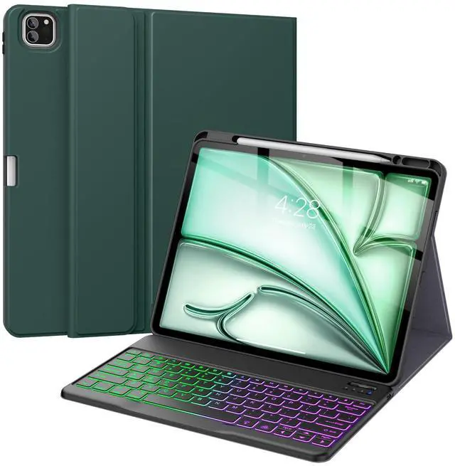 Main image of Supveco Keyboard Case for iPad Air 13 Inch (M3 2025,M2 2024) & iPad Pro 12.9 Inch 6th/5th Gen with Pencil Holder-7 Colors Backlit Wireless Detachable Folio Keyboard Cover-Teal