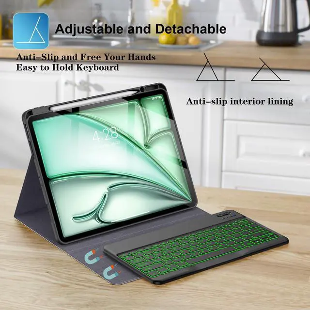 Alt view image 5 of 5 - Supveco Keyboard Case for iPad Air 13 Inch (M3 2025,M2 2024) & iPad Pro 12.9 Inch 6th/5th Gen with Pencil Holder-7 Colors Backlit Wireless Detachable Folio Keyboard Cover-Teal