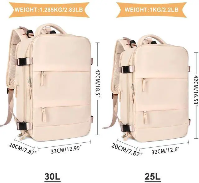 Alt view image 3 of 5 - coowoz Large Casual Travel Backpack For Women Men,Carry On Rucksack Flight Approved,Hiking Waterproof Outdoor Sports Daypack Fit 15.6 Inch Laptop Shoes Compartment (Beige)