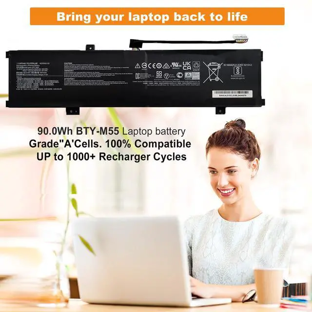 Alt view image 2 of 5 - BOWEIRUI 90Wh BTY-M55 Laptop Battery Replacement for MSI Alpha 15 A3DDK A4DEK B5EEK B5EX MSI Alpha 17 B5EEK MSI Pulse GL66 12UGK MSI Sword 15 A11UG 925QA055H Serie Notebook BTY-M55 925QA055H 5845mAh