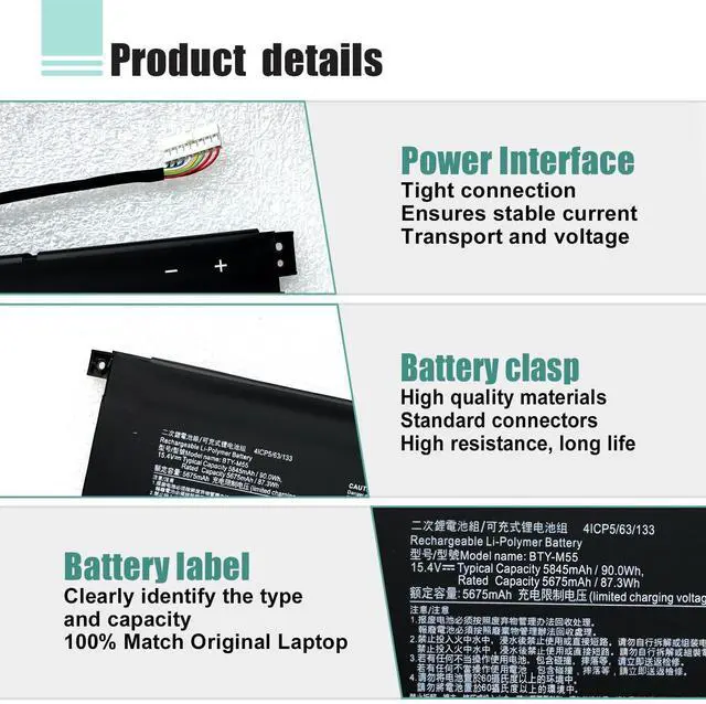Alt view image 4 of 5 - BOWEIRUI 90Wh BTY-M55 Laptop Battery Replacement for MSI Alpha 15 A3DDK A4DEK B5EEK B5EX MSI Alpha 17 B5EEK MSI Pulse GL66 12UGK MSI Sword 15 A11UG 925QA055H Serie Notebook BTY-M55 925QA055H 5845mAh