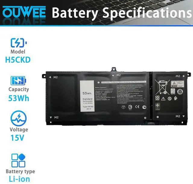 Alt view image 2 of 5 - OUWEE H5CKD Laptop Battery Compatible with Dell Vostro 5300 5401 5501 Latitude 3410 3510 Inspiron 5300 5401 5408 5501 5508 5400 7405 7300 7500 2-in-1 Silver Series 07T8CD 0TXD03 09077G JK6Y6 15V 53Wh