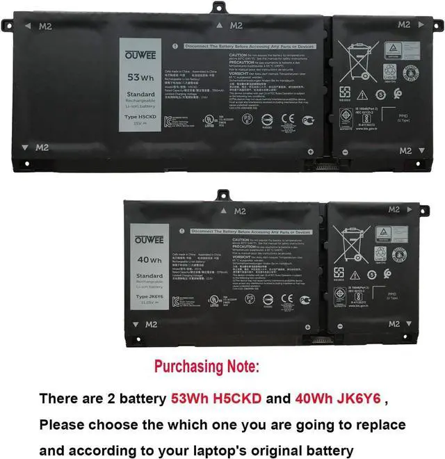 Alt view image 4 of 5 - OUWEE H5CKD Laptop Battery Compatible with Dell Vostro 5300 5401 5501 Latitude 3410 3510 Inspiron 5300 5401 5408 5501 5508 5400 7405 7300 7500 2-in-1 Silver Series 07T8CD 0TXD03 09077G JK6Y6 15V 53Wh
