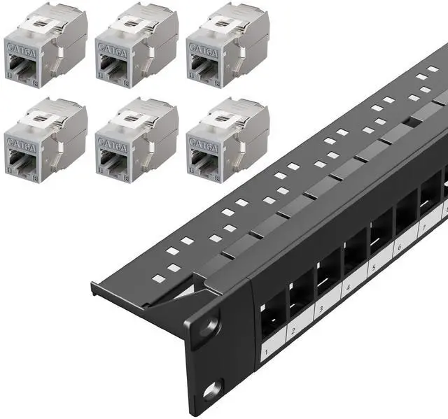 Main image of LEENUE 6 Pack RJ45 Keystone Jack Cat6A and 24 Port Keystone Patch Panel,