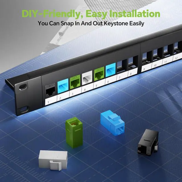 Alt view image 2 of 5 - LEENUE 6 Pack RJ45 Keystone Jack Cat6A and 24 Port Keystone Patch Panel,