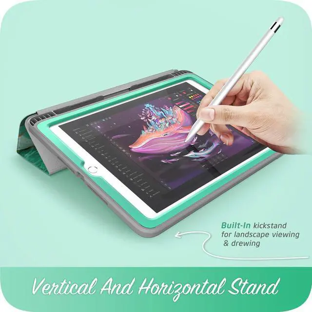 Alt view image 3 of 5 - New iPad 9.7 Case 2018/2017, [Built-in Screen Protector] i-Blason [Cosmo] Full-Body Trifold Stand Protective Case Cover with Auto Sleep/Wake & Apple Pencil Holder for Apple iPad 9.7 Inch (Prasio)
