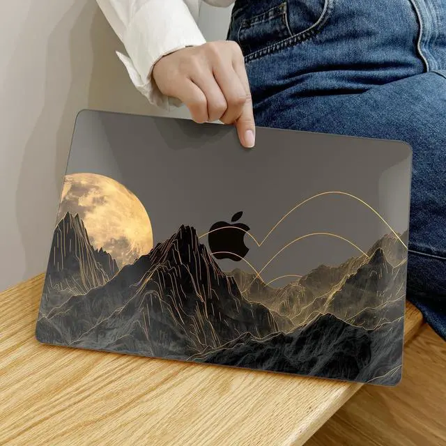 Alt view image 3 of 5 - MEEgoodo for M4 MacBook Pro 14 inch Case 2024 2023 2021, Crystal & Flexible Case Fit Model A3112/A3401/A3185/A2918/A2992/A2779/A2442 M3 M2 M1 Pro/Max, Glowing Lines Full Moon