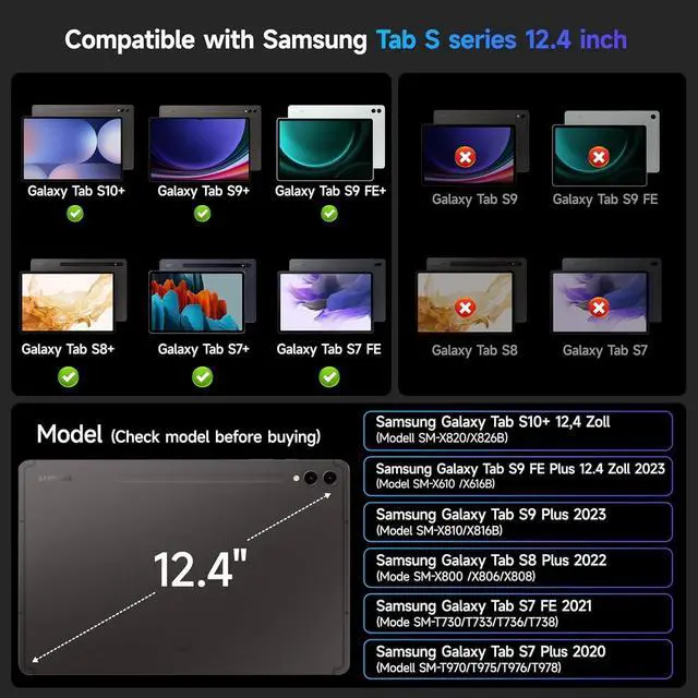 Alt view image 2 of 5 - for Samsung Galaxy Tab S10+ Plus/S9+ Plus/S9 FE+ Plus/S8+ Plus/S7+ Plus/S7 FE 12.4 inch Case with Keyboard, Multi-Touch Touchpad, Detachable Bluetooth Wireless Keyboard Case, Magnetic Slim Cover,Black