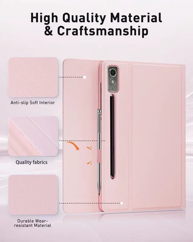 Alt view image 5 of 5 - TUNKARMOR Keyboard Case for Lenovo Tab P12 12.7 Inch 2023/2024 - Mouse and Detachable Keyboard PU Leather Cover Case Auto Sleep/Wake - Pink