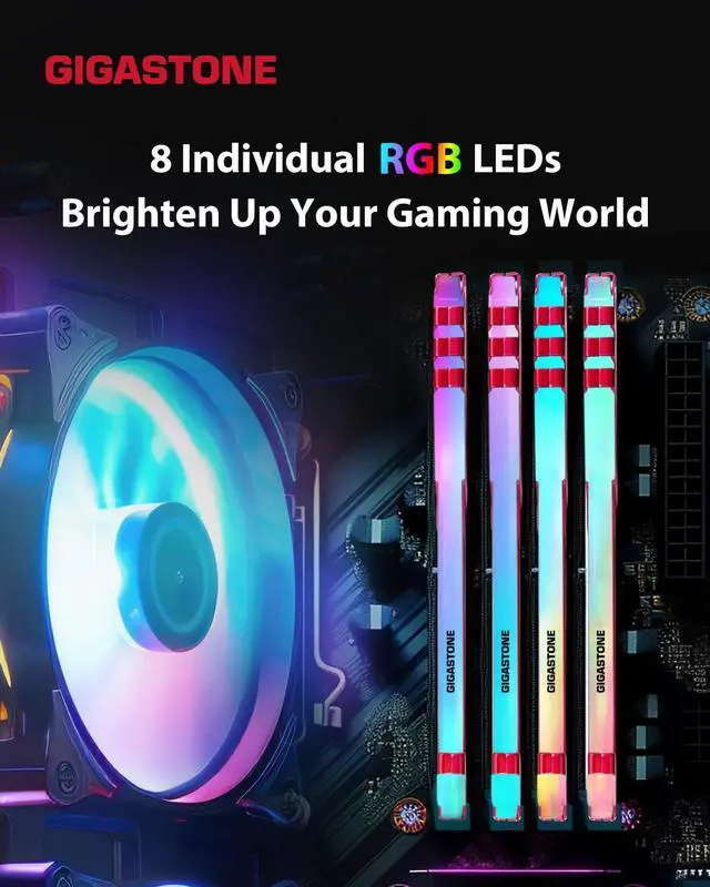 Alt view image 3 of 5 - RGB DDR4 RAM GIGASTONE Game Turbo 16GB Kit (2x8GB) DDR4 3200MHz PC4-25600 CL 16-18-18-40 Intel XMP 2.0 AMD Ryzen 1.35V UDIMM 288 Pin Unbuffered Non ECC High Performance Gaming Desktop Memory - Red