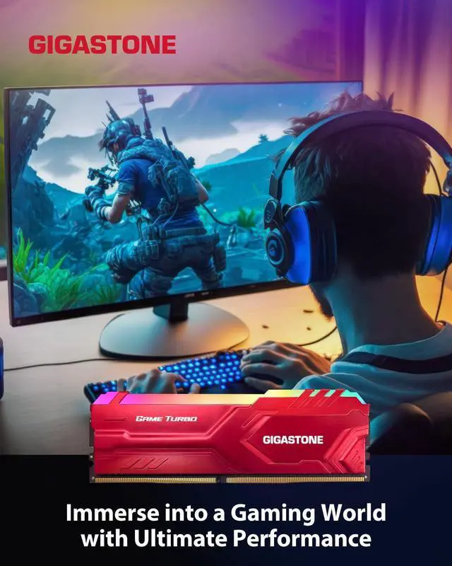 Alt view image 4 of 5 - RGB DDR4 RAM GIGASTONE Game Turbo 16GB Kit (2x8GB) DDR4 3200MHz PC4-25600 CL 16-18-18-40 Intel XMP 2.0 AMD Ryzen 1.35V UDIMM 288 Pin Unbuffered Non ECC High Performance Gaming Desktop Memory - Red